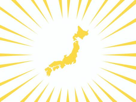 集中線と日本列島（日本地図）（黄） 日本,日本列島,日本地図,国土,地図,集中,集中線,効果線,注目,シンプルのイラスト素材