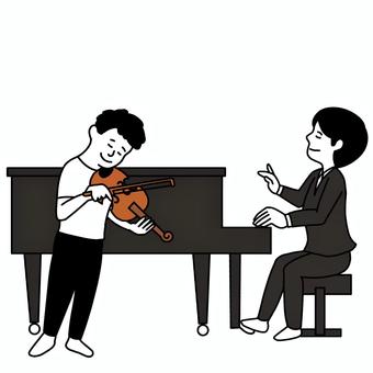 楽器演奏会 ピアノとバイオリン ピアノ,バイオリン,演奏,人,男性,シンプル,かわいい,イラスト,音楽,演奏会のイラスト素材