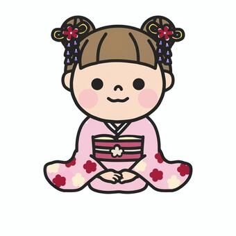 袴姿で正座している女の子3 お正月,袴,正座,和服,着物,和装,挨拶,新年,新春,年始のイラスト素材