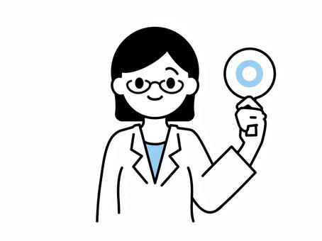 丸を出す白衣着た女性03 人物,女性,白衣,メガネ,クイズ,医療,保健,福祉,病院,薬剤師のイラスト素材