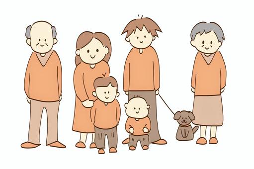 三世代 立ち絵 素材 三世代 立ち絵 素材 三世代,家族,手描き,立ち絵,シンプル,お父さん,お母さん,おじいさん,夫婦,おばあさんのイラスト素材