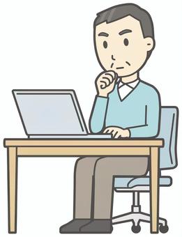 ニット中年男性-401-全身  ニット中年男性-401-全身 パソコン,おじさん,男性,中年,お父さん,パパ,シニア,ミドルエイジ,人物,かわいいのイラスト素材