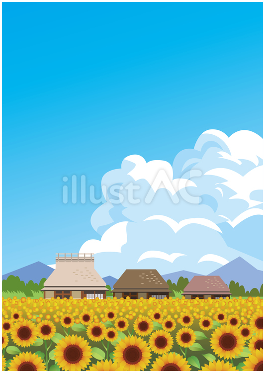 日本の夏風景 夏,夏季,ひまわりのイラスト素材