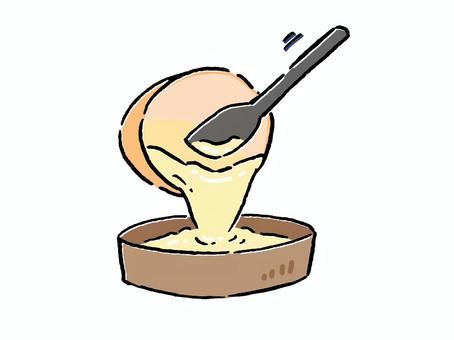 型に流す・クッキング お菓子づくり,クッキング,流す,注ぐ,ボール,ヘラ,スパチュラ,調理器具,調理道具,ケーキづくりのイラスト素材