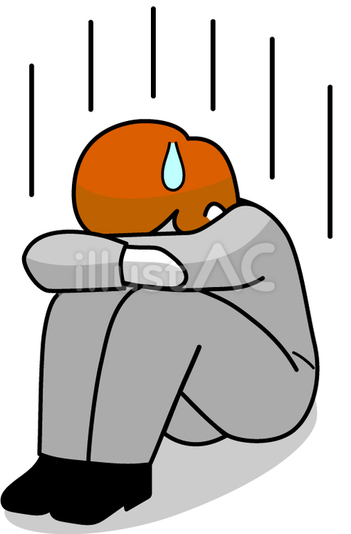 ひざを抱え落ち込む茶髪の男性会社員 絶望,ショック,ひざのイラスト素材