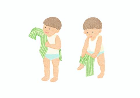 着替え　男の子　イラスト 子供,幼児,小学生,人間,人物,全身,服装,着替え,パジャマ,下着のイラスト素材