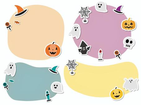 ハロウィンのアイコンとフレームのセット ハロウィン,フレーム,アイコン,かぼちゃ,お化け,館,蜘蛛の巣,骸骨,魔女,帽子のイラスト素材