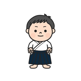 拳を腰に構えて気合いを入れる男の子1 袴,武道,道着,男の子,合気道,弓道,剣道,居相,部活,クラブ活動のイラスト素材