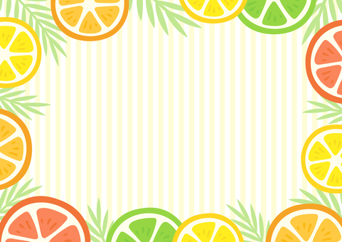 オレンジのフルーツフレーム、夏の背景02 夏,フルーツ,背景,フレーム,オレンジ,レモン,ライム,ヤシ,ヤシの葉,ストライプのイラスト素材