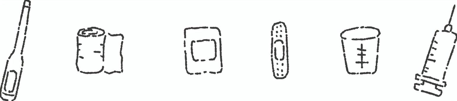シンプルな医療系道具のセット　線のみ ベクター,イラスト,医療,健康,病気,病院,シンプル,アイコン,ばんそうこう,注射のイラスト素材