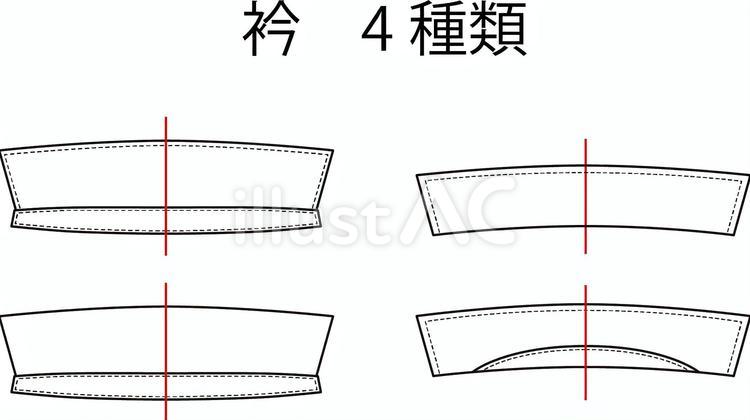 シャツ衿4種類 縫製仕様書,図解,部品図のイラスト素材