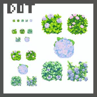 あじさいのドット絵　素材セット ドット絵,素材,ドット,絵,ピクセルアート,ピクセル,アート,ゲーム用,png,アイコンのイラスト素材