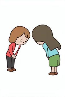 お互いお辞儀する人 お互いお辞儀する人 お辞儀,挨拶,出会い,礼儀,マナー,謝罪,形式,主婦,女,普段着のイラスト素材