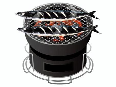 黒焦げの秋刀魚の塩焼き 秋刀魚,黒焦げ,失敗,塩焼き,七輪,料理,和食,食べ物,魚,秋のイラスト素材