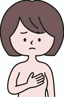 おかっぱ女性 上半身 胸裸 1A 乳がん,癌,しこり,乳腺,乳房,乳管,セルフチャック,ピンクリボン,症状,健康診断のイラスト素材