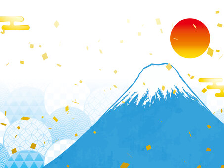 正月和風フレーム年賀状 年賀状,和柄,和風,山,富士山,正月,可愛い,美しい,ベクター,紙吹雪のイラスト素材