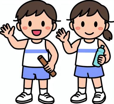 紺の陸上の子供たちです。 陸上,男の子,女の子,シンプル,ランニング,走る,スポーツ,長距離,短距離,リレーのイラスト素材