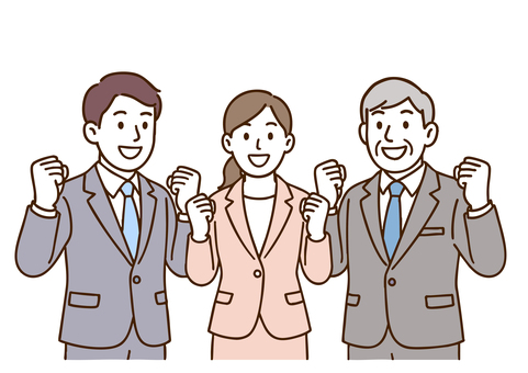ガッツポーズのスーツ姿ビジネスチーム ビジネスマン,スーツ,パステルトーン,チームワーク,ガッツポーズ,社長,経営者,やる気,決意,社員のイラスト素材