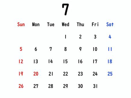 ２０２６年のカレンダー（７月） カレンダー,スケジュール,予定,2026,７月,夏,シンプル,手書き,海の日,暦のイラスト素材