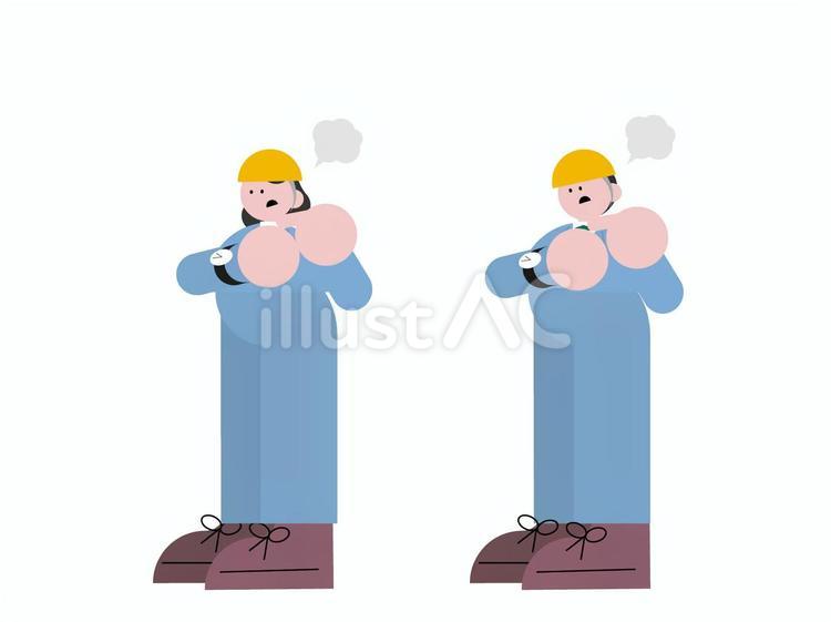 時計を見て怒る作業服の男女セット おしゃれ,かわいい,人物のイラスト素材