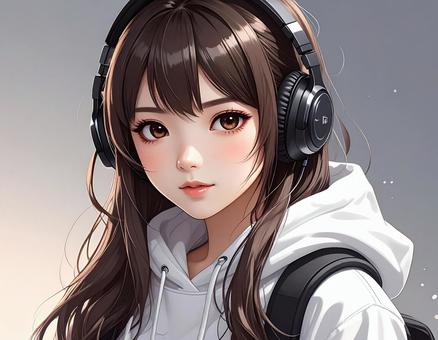 ヘッドフォンを付けた美少女