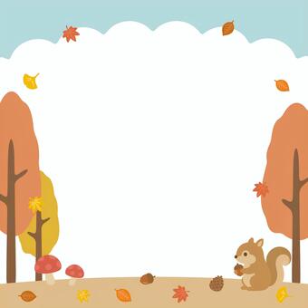 秋の紅葉とリスのかわいいフレーム正方形 秋,背景,フレーム,正方形,お知らせ,バナー,イベント,キャンペーン,リス,木のイラスト素材