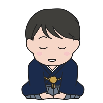 袴姿でお辞儀をする男の子のイラスト 男性,着物,和服,挨拶,お辞儀,晴れ着,晴れ姿,和装,正月,お正月のイラスト素材