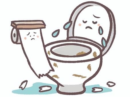 汚れた洋式トイレとトイレットペーパー トイレ,便器,便座,お手洗い,洋式トイレ,トイレットペーパー,汚れ,汚い,水漏れ,泣くのイラスト素材