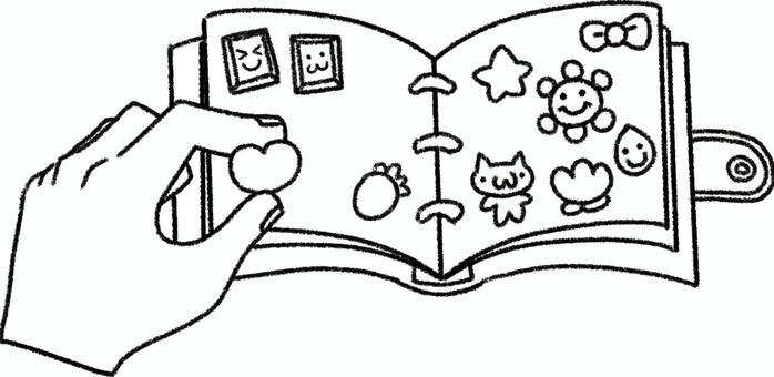 シール帳の線画 シール帳,クレヨン調,線画,塗り絵,手帳,シール,交換,ステッカーのイラスト素材