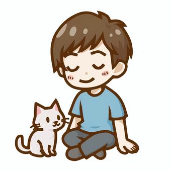 猫とリラックスする男性・癒し・穏やか 猫とリラックスする男性・癒し・穏やか 男性,猫,ペットのイラスト素材
