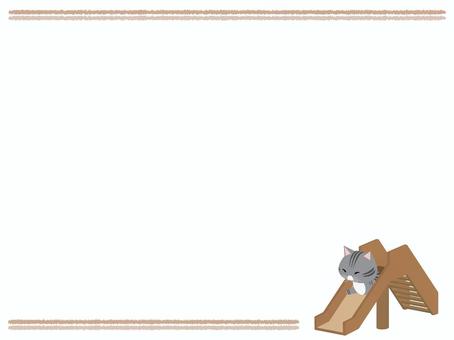 すべり台_猫 すべり台,猫,さばとら,動物,かわいい,遊具,遊ぶ,フレームのイラスト素材