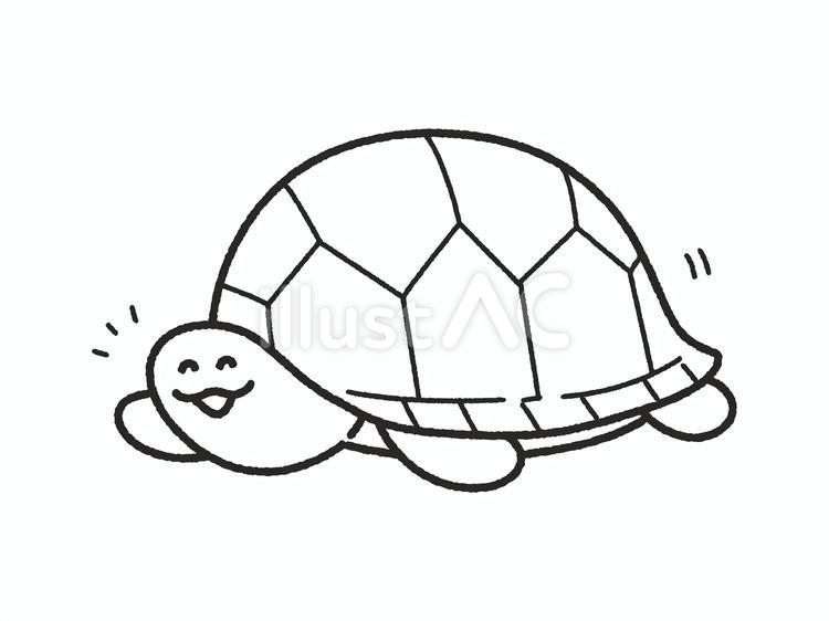 にっこり笑顔のカメ＿線画 亀,甲羅,生き物のイラスト素材