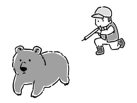 吹き矢で野生のクマを狙うハンター 熊,吹き矢,ハンター,猟師,狙う,麻酔,野生,駆除,座る,構えるのイラスト素材