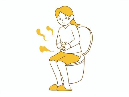 お腹が痛くてトイレで白目になる女性 トイレ,腹痛,生理痛,胃腸炎,便秘,下痢,食あたり,過敏性大腸炎,女性,生理のイラスト素材