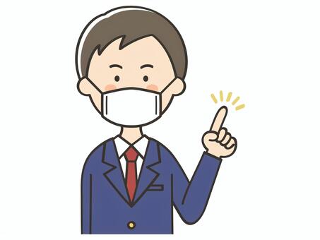 指差しするマスクの男子学生 男の子,高校生,中学生,マスク,ポイント,指差し,説明,教える,解説,アドバイスのイラスト素材