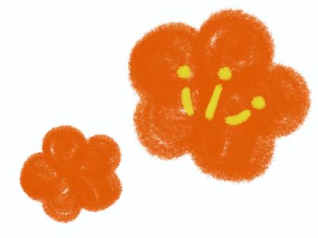 二輪の花　オレンジ 花,オレンジ,金木犀,梅,デフォルメ,クレヨン,パステル,年賀状,年賀はがき,和柄のイラスト素材