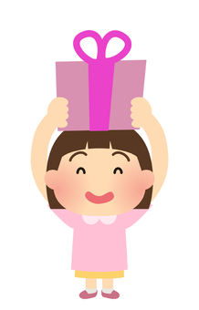 Illustration of a girl who is pleased to receive a present, present, christmas, children, JPG, PNG and AI