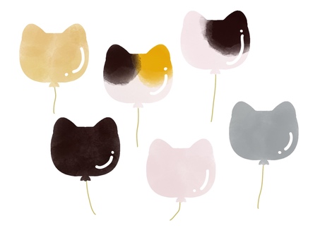 ねこの形の水彩風風船 猫,風船,水彩風,黒猫,三毛猫,バルーンのイラスト素材