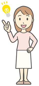  ロングヘア女性-481-全身 アイデア,女性,女の子,人物,かわいい,閃いた,発見,思いついた,考える,電球のイラスト素材