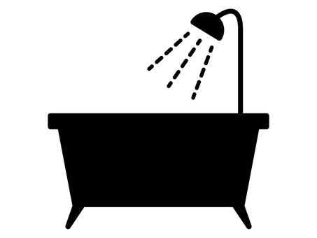 入浴・バスタイム・バスタブとシャワー お風呂,バスタブ,シャワー,入浴,バスルーム,アイコン,シルエット,浴槽,水,衛生のイラスト素材