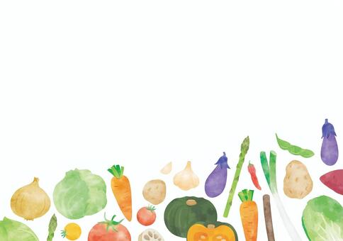 水彩風　野菜背景 1 野菜,人参,たまねぎ,なす,じゃがいも,さつまいも,れんこん,ねぎ,長ねぎ,玉ねぎのイラスト素材