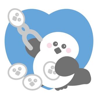 雪玉作り（シマエナガ） シマエナガ,雪玉,ボタン,雪,冬,正面,全身,座る,白色,灰色のイラスト素材