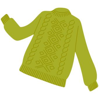 縄編みニットの手編みのセーター グリーン セーター,ニット,手編み,編み物,縄編み,模様編み,緑,アラン模様,毛糸,ウールのイラスト素材