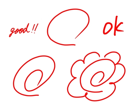 赤ペン評価セット 赤ペン,評価,チェック,丸,ok,good,手書き,スタンプ,ワンポイント,プリントのイラスト素材