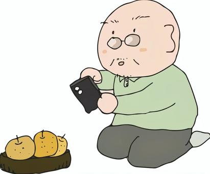高齢者005_4c イラスト,手描き,おじいさん,なし,スマホ,撮影のイラスト素材