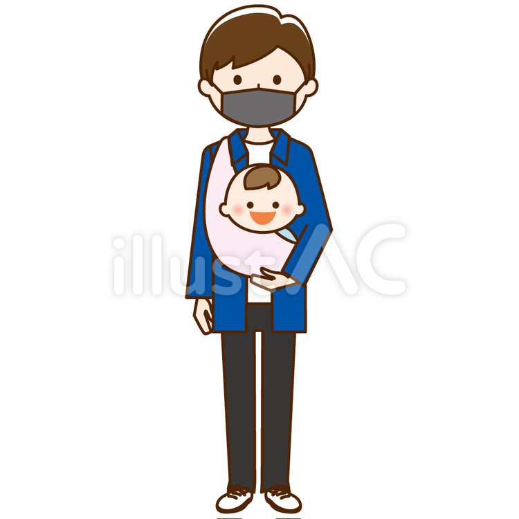 お父さんと赤ちゃん＿春マスク01 人物,人,男性のイラスト素材