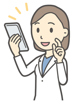  女性医師白衣-083-バスト スマホ,女医,医師,女性,白衣,スクラブ,医者,病院,医療,ドクターコートのイラスト素材