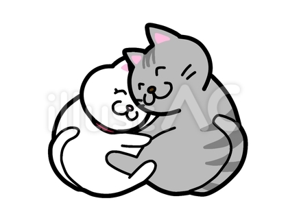 イラスト素材:寄り添うサバトラ猫と白猫