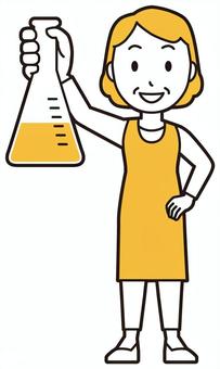  エプロンおばちゃん(黄)-218-全身 実験,おばちゃん,エプロン,お母さん,ママ,中年,おばさん,主婦,人物,かわいいのイラスト素材