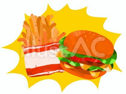 吹き出しにハンバーガーとフライドポテト